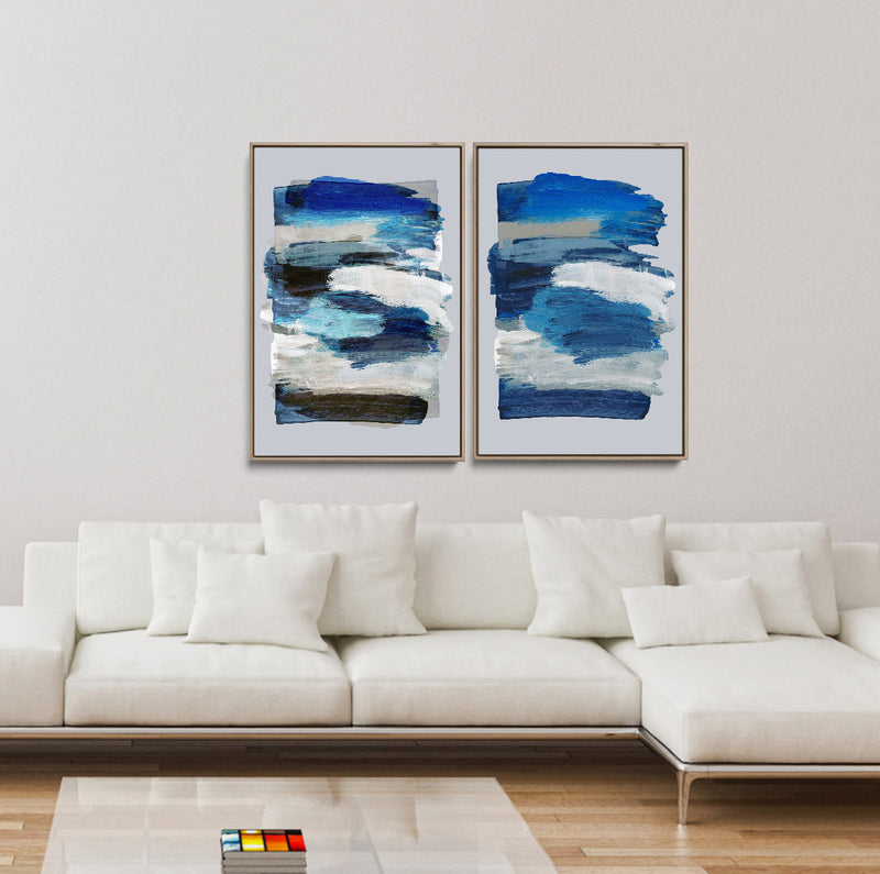 BrushStrokes 78 x 78Y by Marieke Bohmer - Abstract Two Piece Set, Contemporary Blue & Red Geometric Artworkls I Heart Wall Art Australia