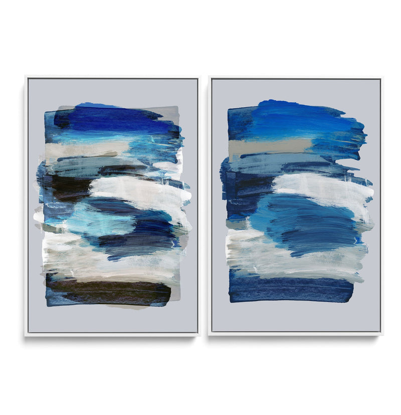BrushStrokes 78 x 78Y by Marieke Bohmer - Abstract Two Piece Set, Contemporary Blue & Red Geometric Artworkls I Heart Wall Art Australia
