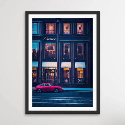 Buying Luxury - Photographic Print Showing Elegant Car Parked Outside Cartier Boutique - I Heart Wall Art - Poster Print, Canvas Print or Framed Art Print