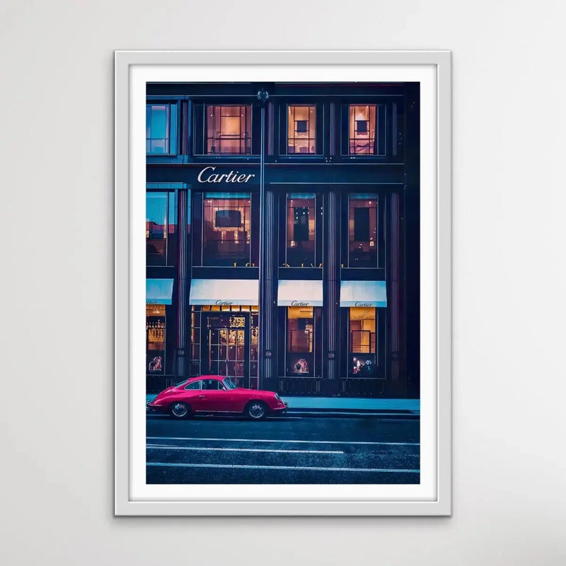 Buying Luxury - Photographic Print Showing Elegant Car Parked Outside Cartier Boutique - I Heart Wall Art - Poster Print, Canvas Print or Framed Art Print