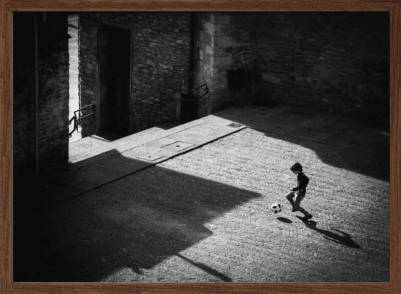 Child playing football - Stretched Canvas, Poster or Fine Art Print I Heart Wall Art