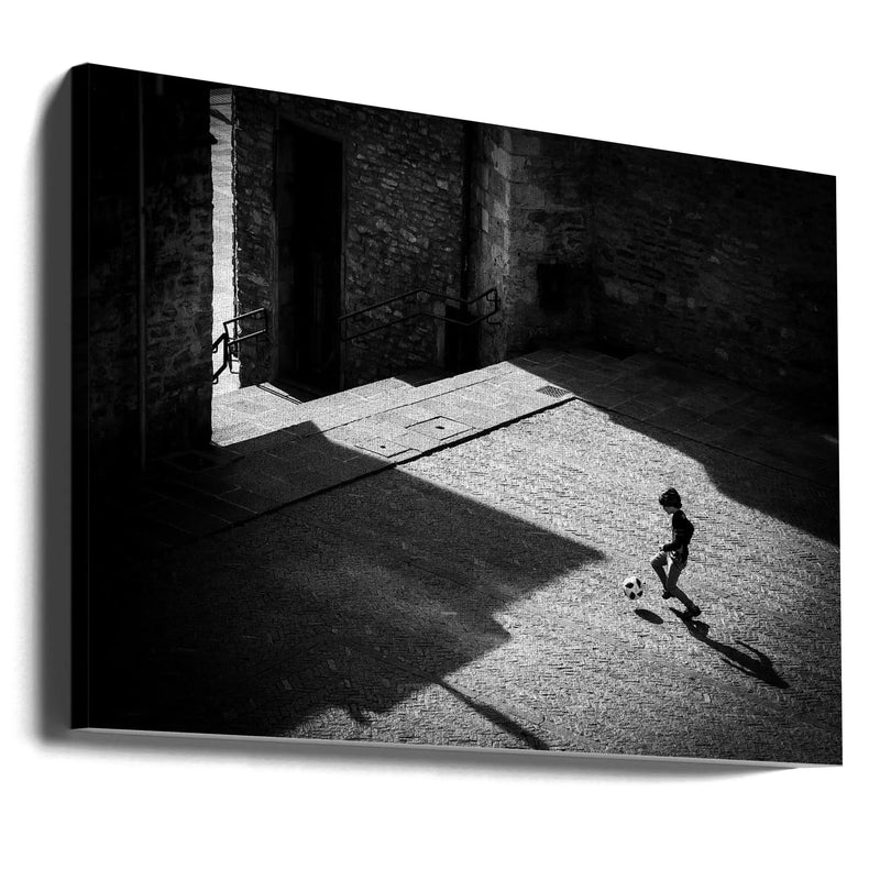 Child playing football - Stretched Canvas, Poster or Fine Art Print I Heart Wall Art