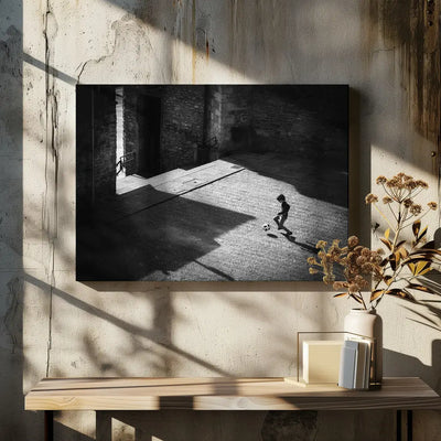 Child playing football - Stretched Canvas, Poster or Fine Art Print I Heart Wall Art