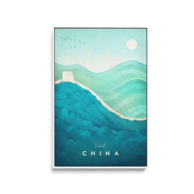 China by Henry Rivers - Stretched Canvas Print or Framed Fine Art Print - Artwork- Vintage Inspired Travel Poster - I Heart Wall Art