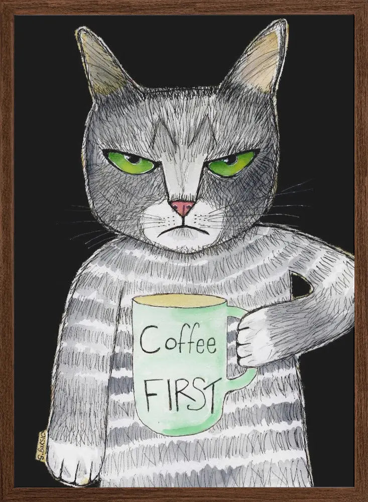 Coffee Cat - Stretched Canvas, Poster or Fine Art Print I Heart Wall Art