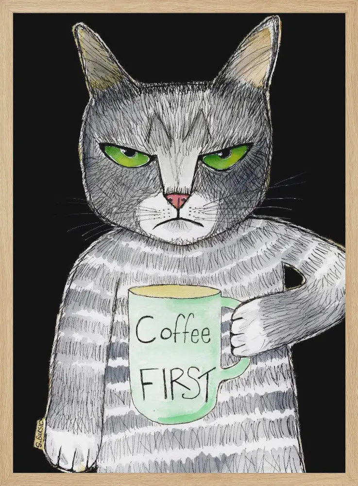 Coffee Cat - Stretched Canvas, Poster or Fine Art Print I Heart Wall Art