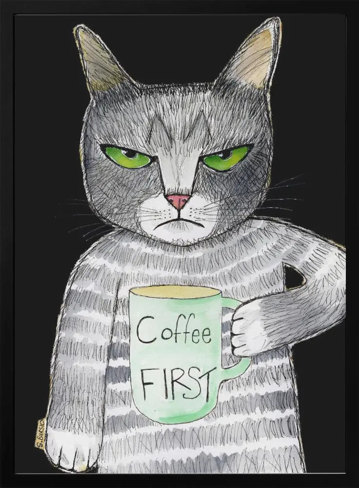 Coffee Cat - Stretched Canvas, Poster or Fine Art Print I Heart Wall Art