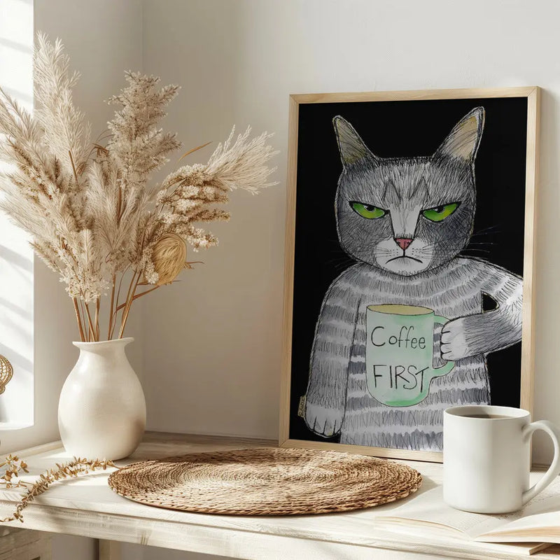 Coffee Cat - Stretched Canvas, Poster or Fine Art Print I Heart Wall Art