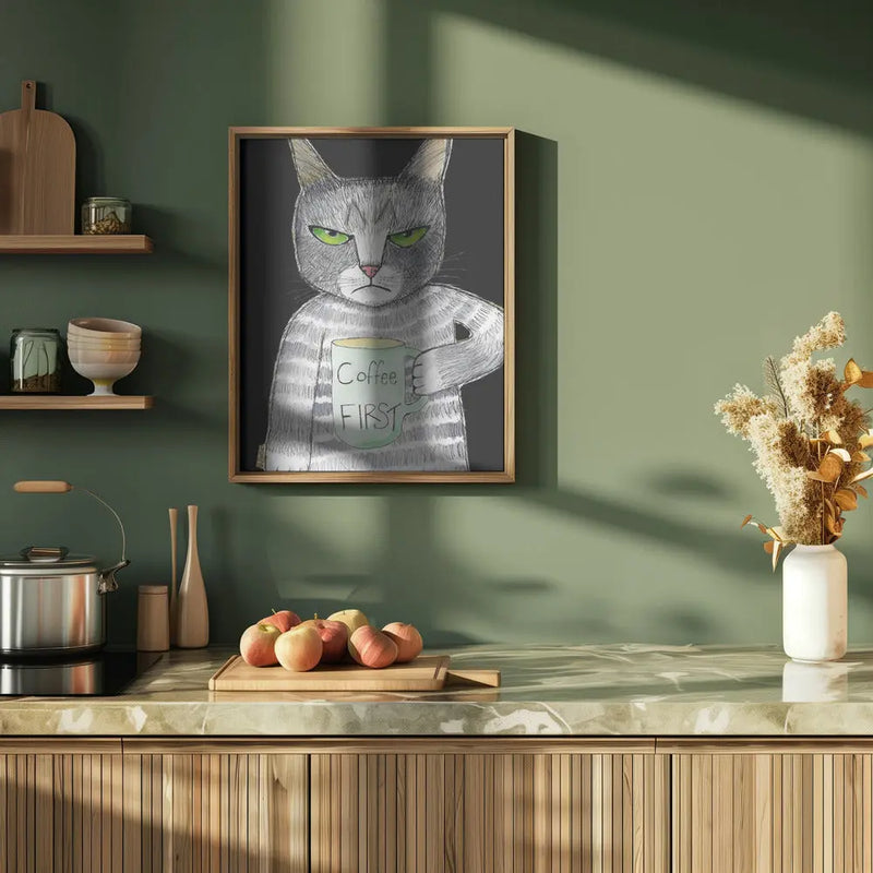 Coffee Cat - Stretched Canvas, Poster or Fine Art Print I Heart Wall Art