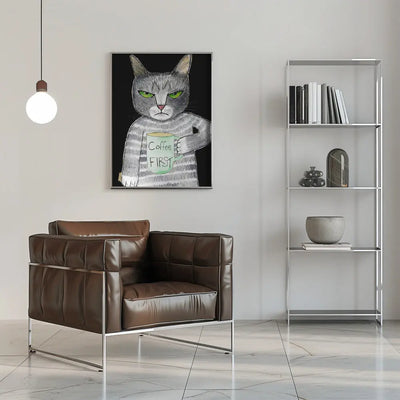 Coffee Cat - Stretched Canvas, Poster or Fine Art Print I Heart Wall Art