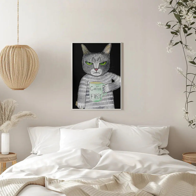 Coffee Cat - Stretched Canvas, Poster or Fine Art Print I Heart Wall Art