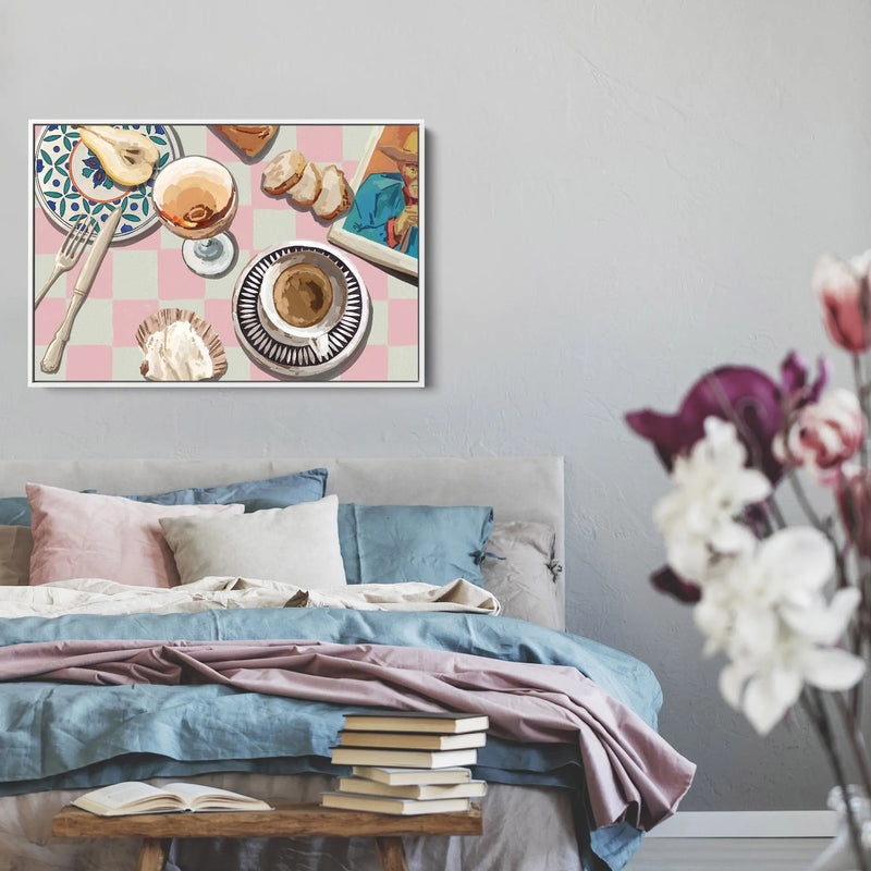 Coffee Table by the Bay - Contemporary Still Life Art Featuring Coffee- Stretched Canvas Print or Framed Fine Art Print - Artwork I Heart Wall Art Australia 