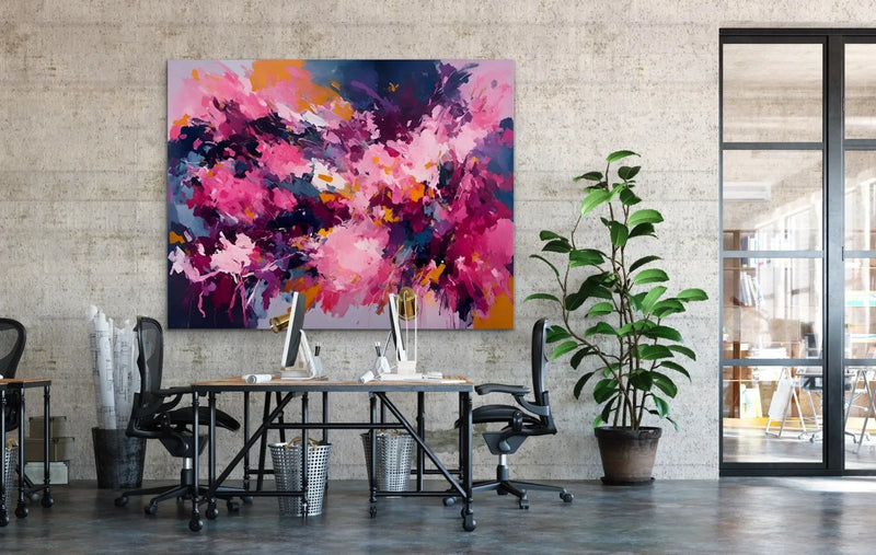 Come With Us - Bold Pink Abstract Floral Stretched Canvas Print or Framed Fine Art Print