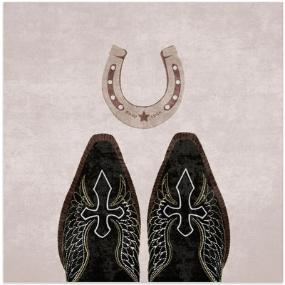 Cowboy Boots and Horseshoe - Square Stretched Canvas, Poster or Fine Art Print I Heart Wall Art