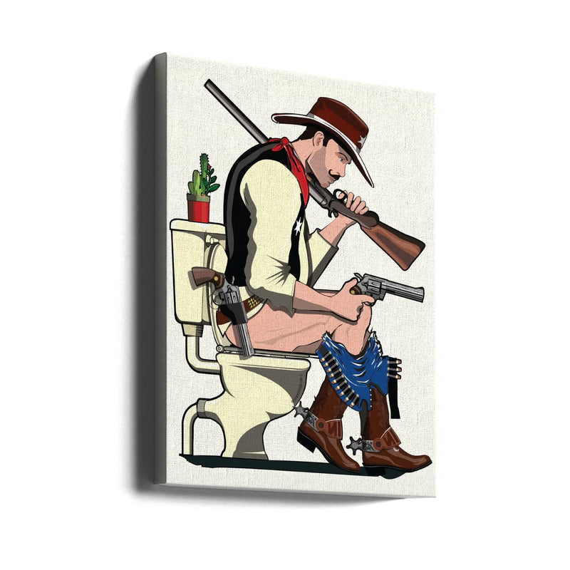 Cowboy On the Toilet - Stretched Canvas, Poster or Fine Art Print I Heart Wall Art