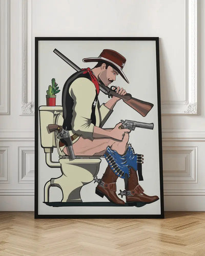 Cowboy On the Toilet - Stretched Canvas, Poster or Fine Art Print I Heart Wall Art
