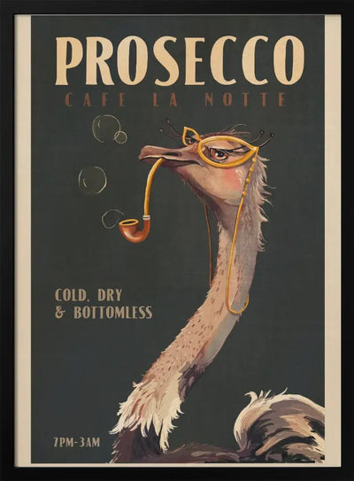 Cute Art Deco Prosecco Poster Of An Ostrich - Stretched Canvas, Poster or Fine Art Print I Heart Wall Art