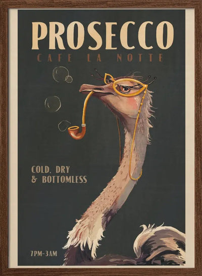 Cute Art Deco Prosecco Poster Of An Ostrich - Stretched Canvas, Poster or Fine Art Print I Heart Wall Art