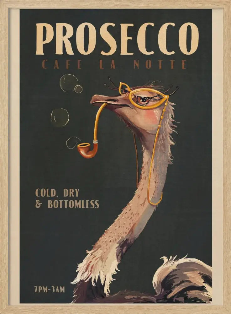 Cute Art Deco Prosecco Poster Of An Ostrich - Stretched Canvas, Poster or Fine Art Print I Heart Wall Art