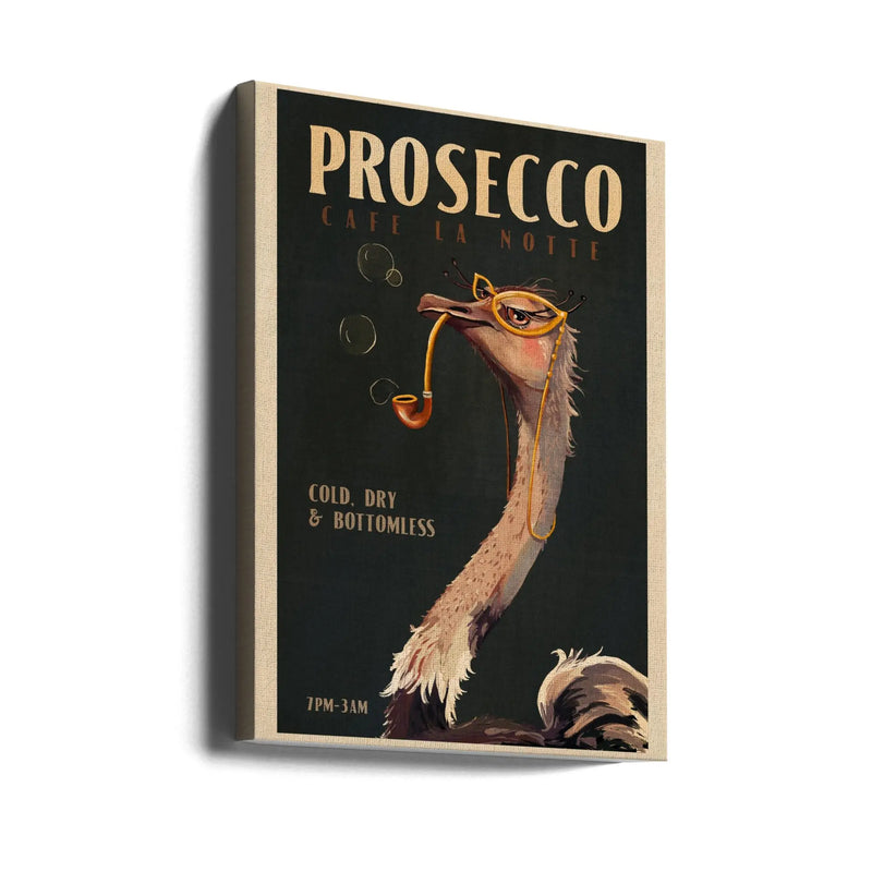 Cute Art Deco Prosecco Poster Of An Ostrich - Stretched Canvas, Poster or Fine Art Print I Heart Wall Art