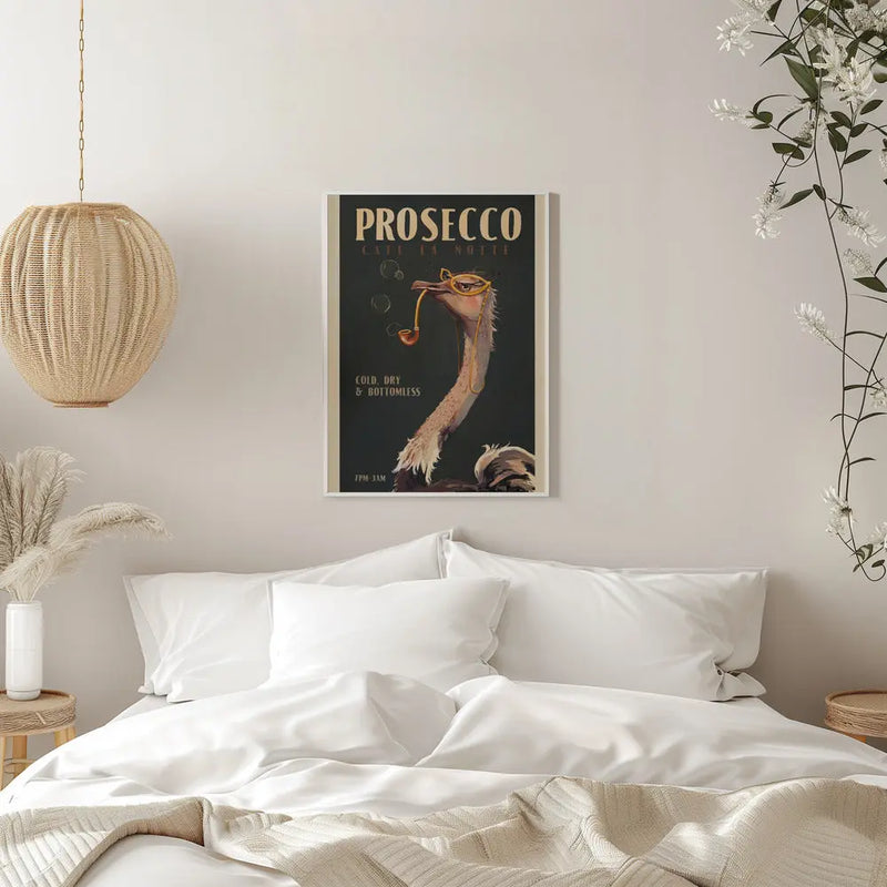 Cute Art Deco Prosecco Poster Of An Ostrich - Stretched Canvas, Poster or Fine Art Print I Heart Wall Art