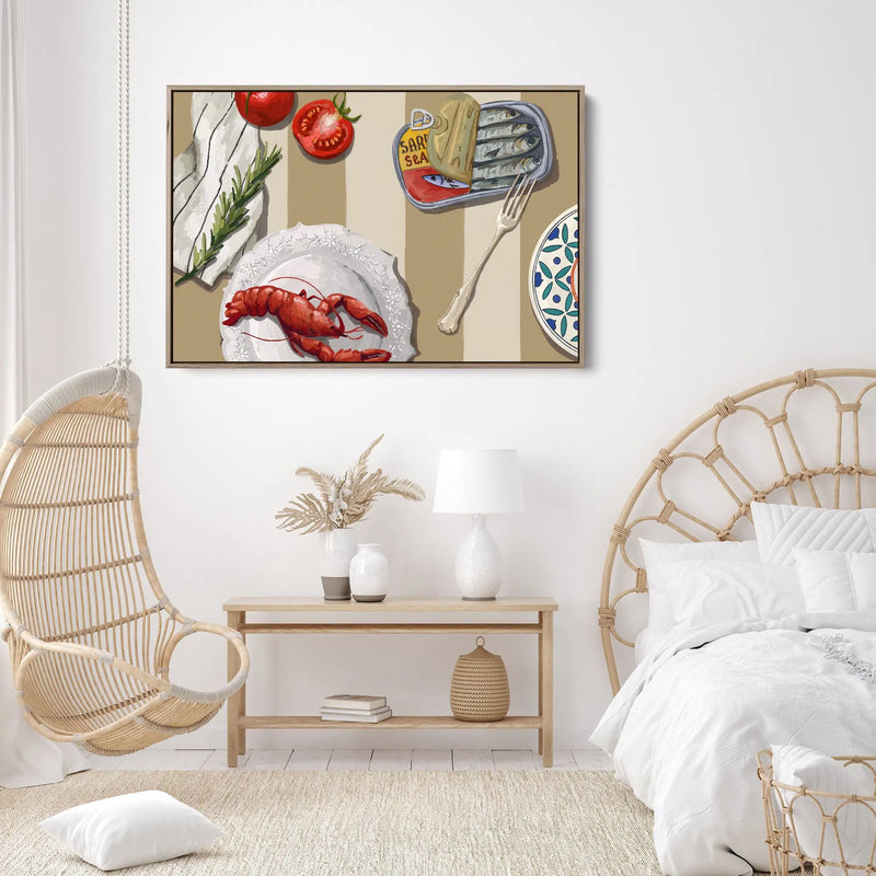 Date by the Pier - Contemporary Still Life Art Featuring Lobster- Stretched Canvas Print or Framed Fine Art Print - Artwork I Heart Wall Art Australia 