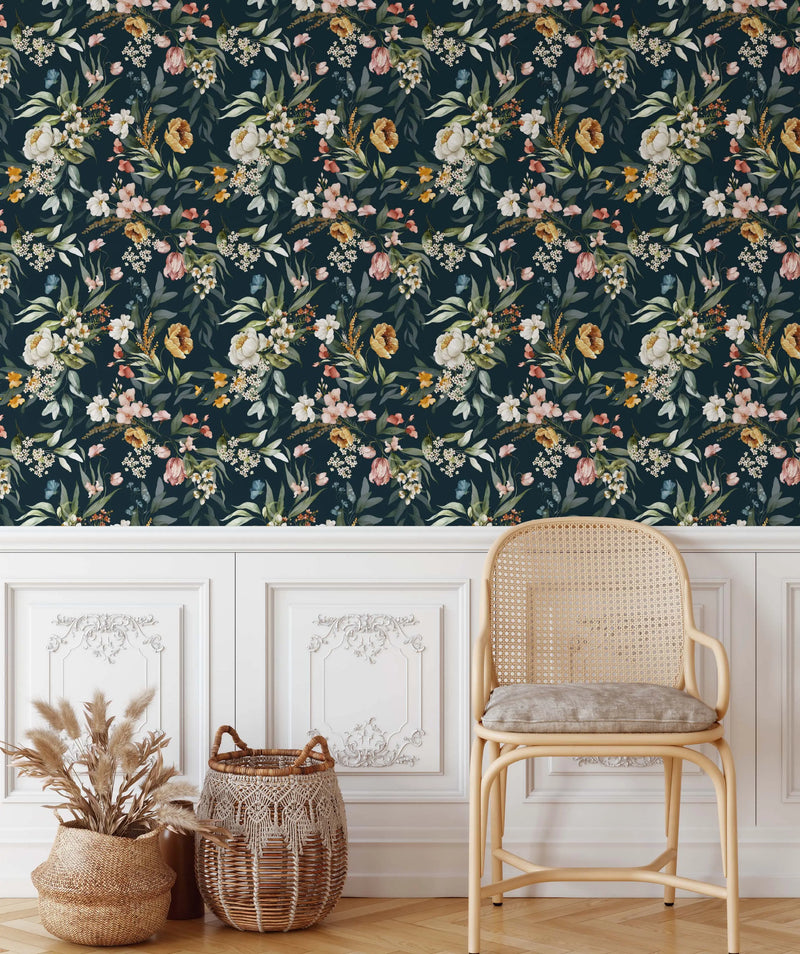 Dutch Florals - Dark Design Two HALF SIZE - Floral Peel and Stick Wallpaper I Heart Wall Art Australia