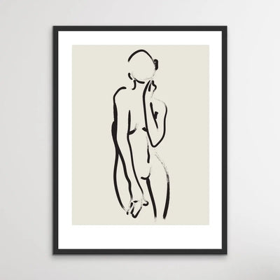 Female Nude Line Drawing -  Minimalist Black and White Woman Body Classic Art Print - I Heart Wall Art