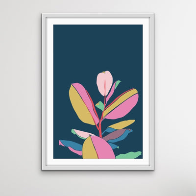 Fiddle Leaf Fig - Turquoise Pink Fiddle Leaf Fig Graphic Wall Art Print Canvas - I Heart Wall Art