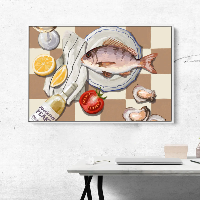 Fish Culinary -Contemporary Still Art Featuring Beer and Seafood - Stretched Canvas Print or Framed Fine Art Print - Artwork I Heart Wall Art Australia 