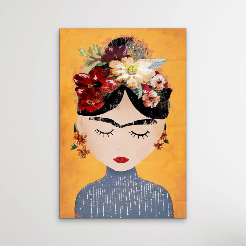 Frida In Yellow - Colourful Frida Kahlo Illustration by TreeChild Available as a Canvas or Paper Print I Heart Wall Art Australia 