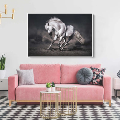 Galloping White Horse in Dark Background - Australian Landscape Artwork (Copy) I Heart Wall Art Australia