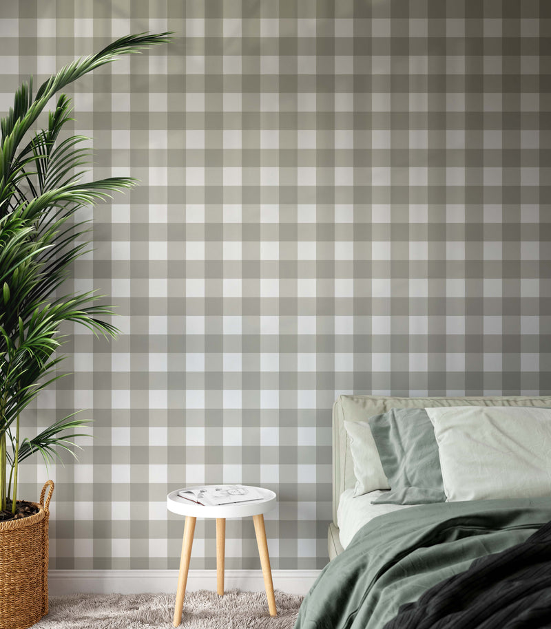 Gingham Wallpaper In Eucalyptus Green HALF SIZE - Peel and Stick Plaid Australian Removable Wallpaper I Heart Wall Art Australia