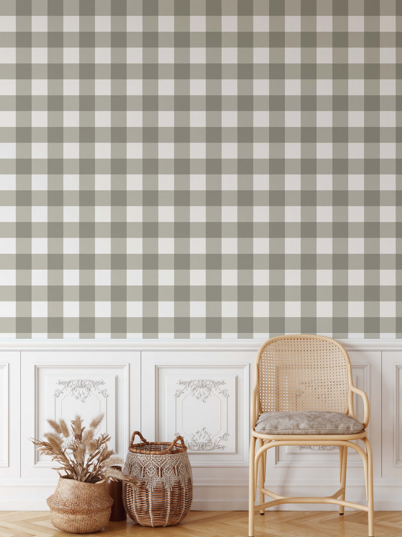 Gingham Wallpaper In Eucalyptus Green HALF SIZE - Peel and Stick Plaid Australian Removable Wallpaper I Heart Wall Art Australia