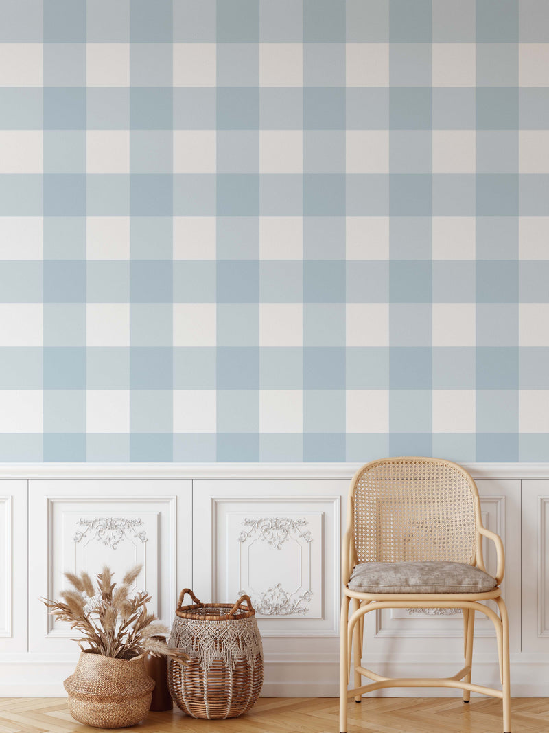 Gingham Wallpaper In Sky-  Blue Tartan/Plaid Wallpaper - Removable or Permanent Wallpaper I Heart Wall Art Australia