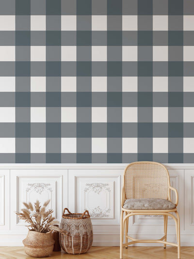 Gingham Wallpaper In 'Storm' -  Blue/Grey Tartan/Plain Wallpaper - Removable or Permanent Wallpaper I Heart Wall Art Australia