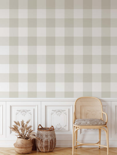 Gingham Wallpaper In 'Weathered' Grey/Green- Tartan/Plaid Wallpaper - Removable or Permanent Wallpaper I Heart Wall Art Australia