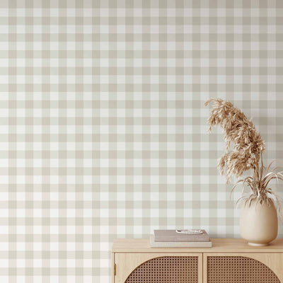 Gingham Wallpaper In HALFSIZE - 'Weathered' Grey/Green- Tartan/Plaid Wallpaper I Heart Wall Art Australia