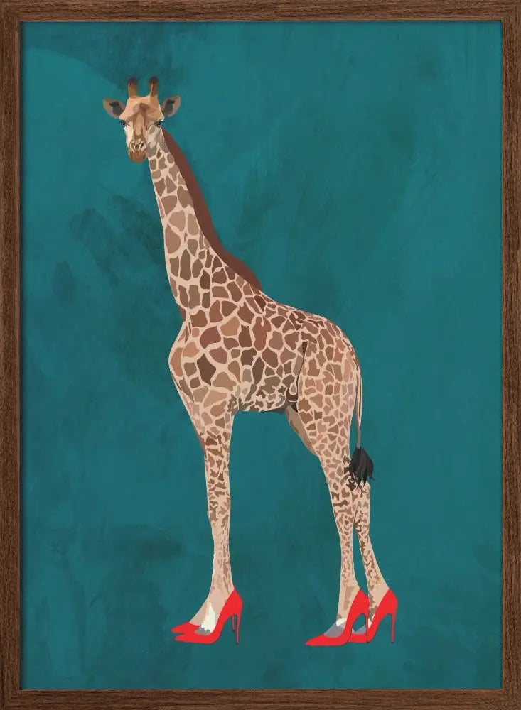 Giraffe turquouise heels - Stretched Canvas, Poster or Fine Art Print I Heart Wall Art