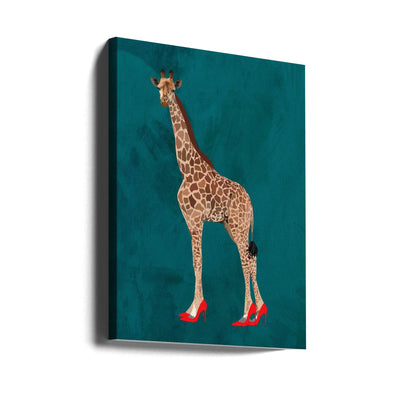 Giraffe turquouise heels - Stretched Canvas, Poster or Fine Art Print I Heart Wall Art