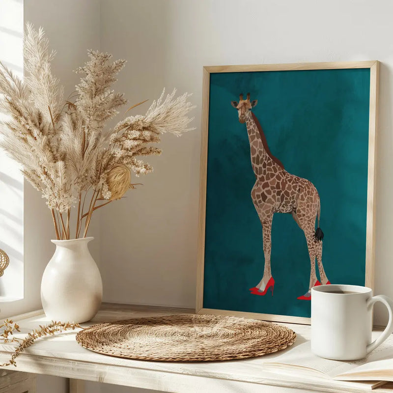 Giraffe turquouise heels - Stretched Canvas, Poster or Fine Art Print I Heart Wall Art