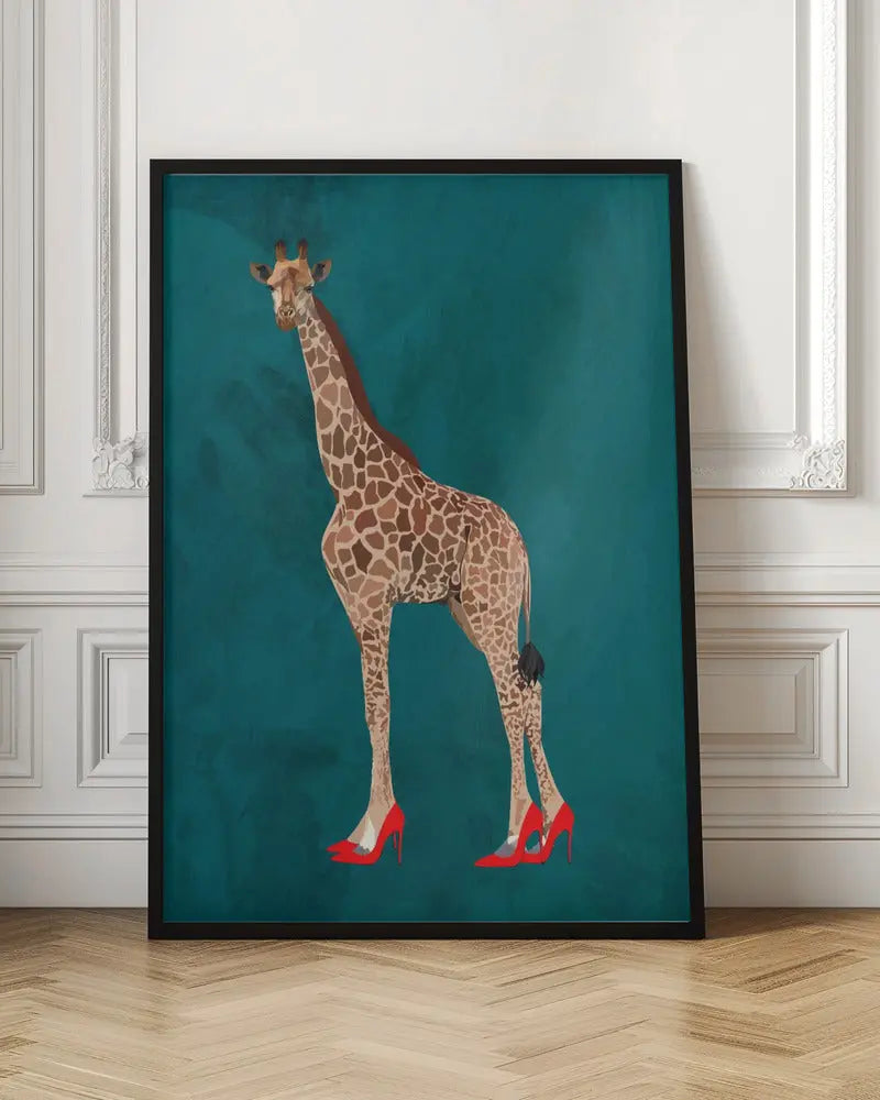 Giraffe turquouise heels - Stretched Canvas, Poster or Fine Art Print I Heart Wall Art