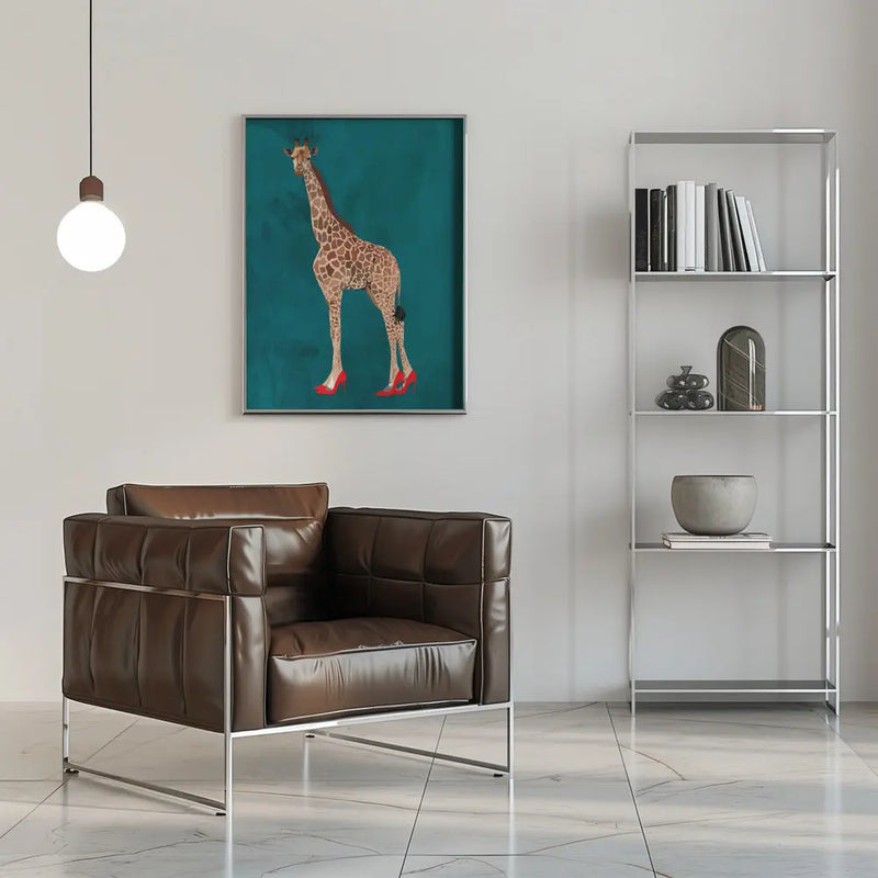 Giraffe turquouise heels - Stretched Canvas, Poster or Fine Art Print I Heart Wall Art