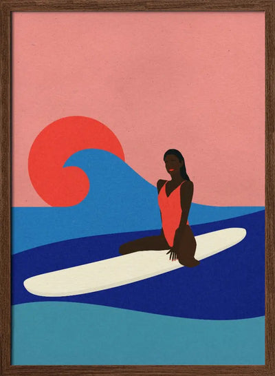 Girl On a Surfboard - Stretched Canvas, Poster or Fine Art Print I Heart Wall Art