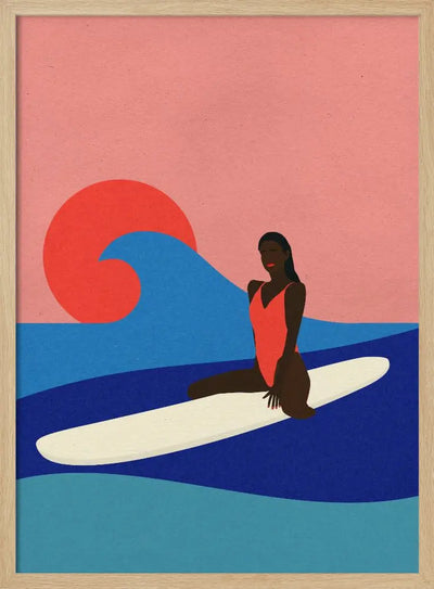 Girl On a Surfboard - Stretched Canvas, Poster or Fine Art Print I Heart Wall Art