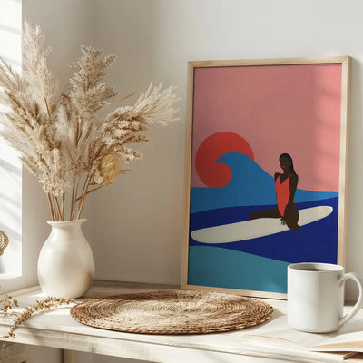 Girl On a Surfboard - Stretched Canvas, Poster or Fine Art Print I Heart Wall Art