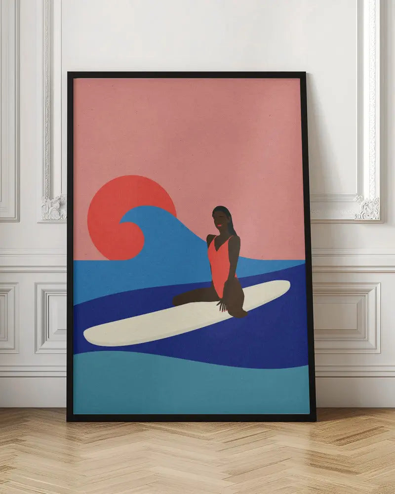 Girl On a Surfboard - Stretched Canvas, Poster or Fine Art Print I Heart Wall Art