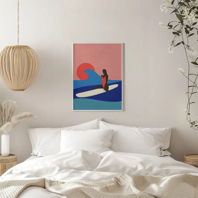 Girl On a Surfboard - Stretched Canvas, Poster or Fine Art Print I Heart Wall Art