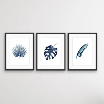 Hamptons Blue Monstera - Three Piece Watercolour Hamptons Blue Print Set Triptych - I Heart Wall Art