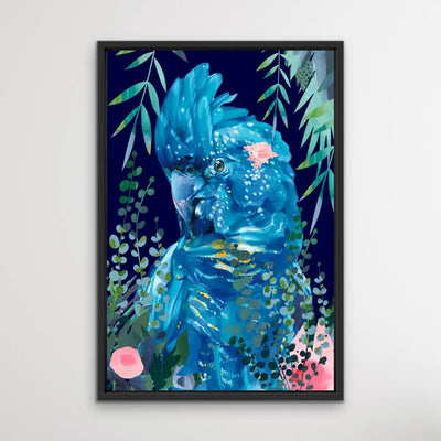 Jungle Cockatoo- Bright Floral Artwork With Black Cockatoo Canvas Art Print - I Heart Wall Art